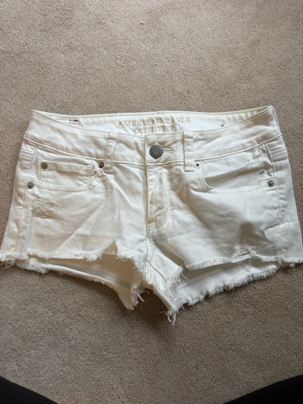American Eagle Outfitters White Frayed Denim Cutoff Shorts